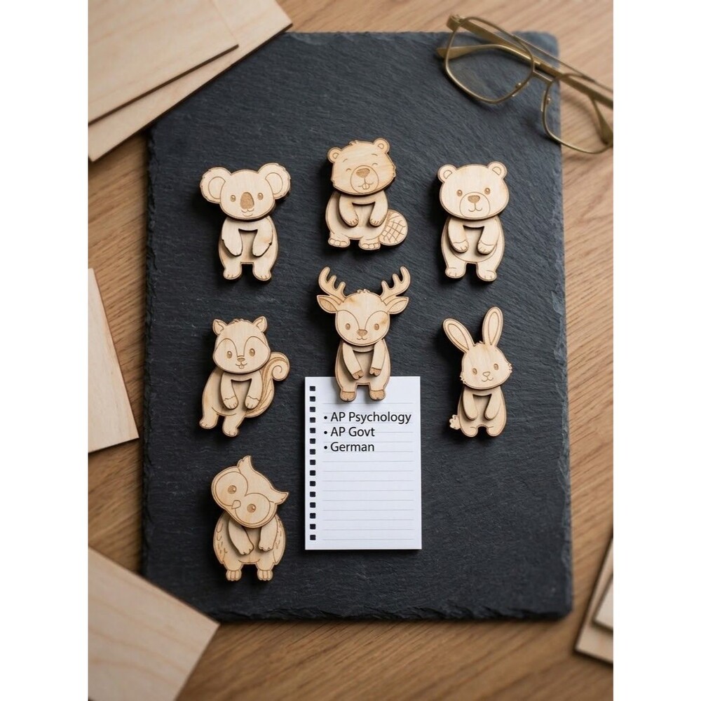 Handmade Wooden Woodland Animal Magnets Cute Laser Cut Fridge Magnet Set 7pc